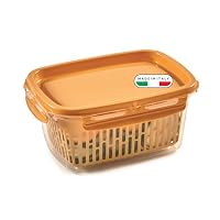 Snips Veggie SnipsLock - Contenitori per Alimenti Rettangolare, Contenitore per Cibi 1,2L, Cestello Rimovibile, 4 Chiusure di Sicurezza e Guarnizione Salva Freschezza 18.4x14x9, Senape, Made in Italy
