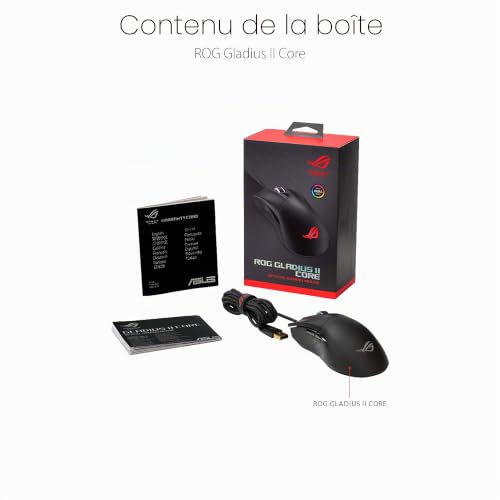 ASUS ROG Gladius II Core - Souris optique filaire légère et ergonomique avec capteur 6200 DPI (design de switches exclusif, Aura Sync RGB)