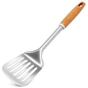 Spatula Slotted Turner, Stainless Steel with Nylon Wood Effect Handle, Strong and Durable Spatula Cooking Turner, Slotted Turner, Multiuse Kitchen Tool