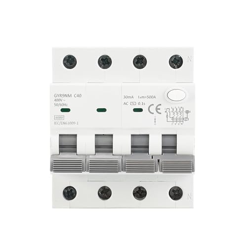 RCBO 4P 40A Disjoncteur Différentiel 30mA Électromagnétique pour Protection Surintensité 6KA AC