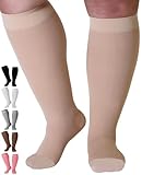 5XL Opaque Compression Socks Knee-Hi Closed Toe Graduated 20-30mmHg XXXXX-L Beige