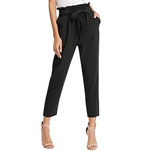 KANCY KOLE Women Paper Bag Pants High Waist with Pockets Tie Casual Cropped Trousers S-XXL
