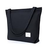 [KALIDI FANCY FOREST] トートバッグ レディース 大容量 ショルダーバッグ 大きめ キャンバストート マザーズバッグ 肩掛けバッグ 帆布 無地 通学 通勤用 ファスナー付き (ブラック)