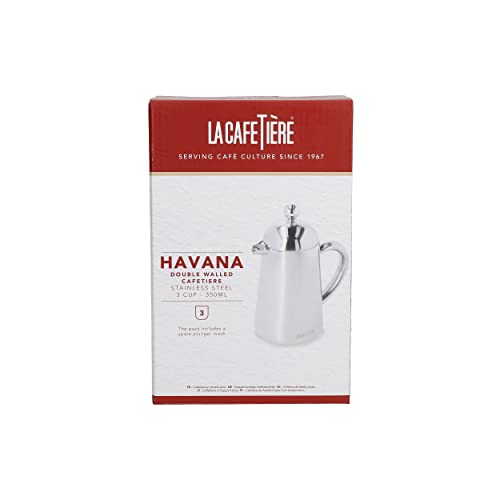 La Cafetière Havana Stainless Steel Double Walled Cafetière, Three Cup, Gift Boxed, Silver, 35ML - Image 3