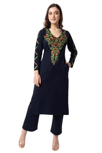 Image of Rosary Women's Woolen Winter Embroidered Kurta with Palazzo | Warm Ethnic Suit Set - 2 Piece Outfit