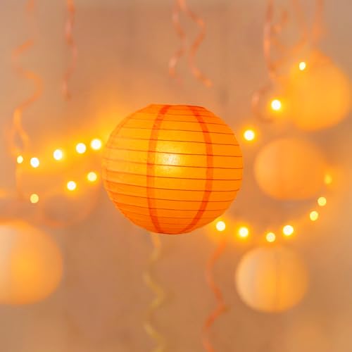 Image of Wanna Party 10 inchOrange Round Paper Lanterns Decorative Hanging Chinese Japanese Paper Lanterns Lamp for Birthday Halloween Wedding Baby Bridal Shower Fall Home Decor Party Decoration