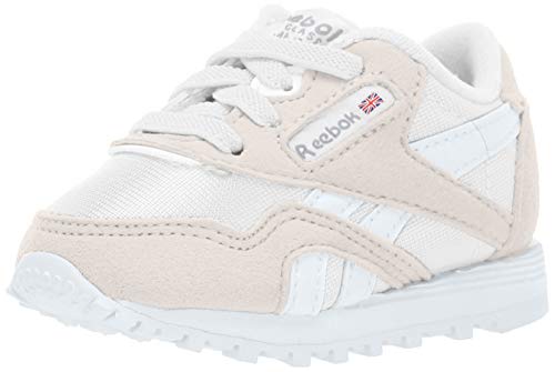 Reebok Unisex Adult's Boys' Classic Nylon Sneaker, White/Light Grey, 5 M US Big Kid
