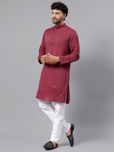 Image of LATEST CHIKAN Men's Checkered Cotton Blend Straight Kurta
