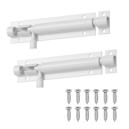 Image of sourcing map 2 Pack Barrel Bolt Locks, 4 Inch Sliding Door Bolt Lock Latch, Aluminum Alloy Heavy Duty Slide Gate Latch with Screws for Bedroom Bathroom Door Gate, White