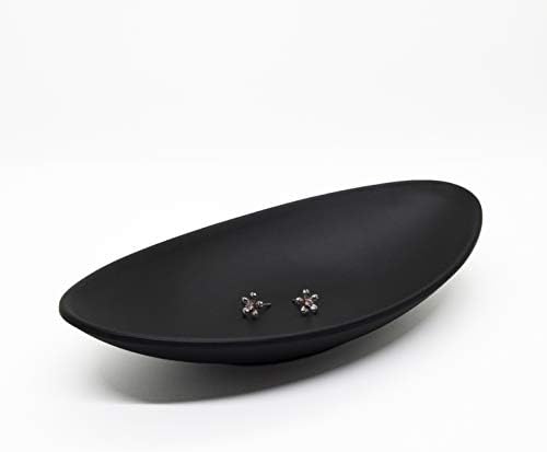 A5 Melamine Jewelry Dish Organizer, Decorative Trinket Dish,Accent Tray for Vanity,Food Safe Dishware (Black, Ship)