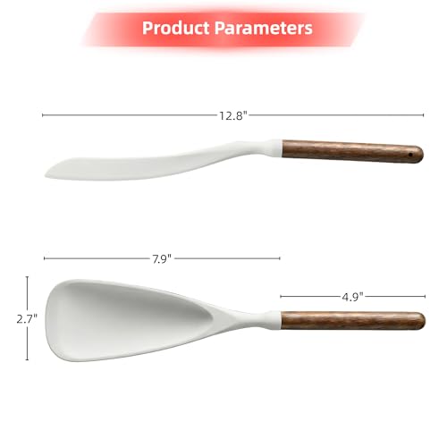 2-Pack Silicone Spoonula with Wooden Handle, BPA-Free Spatula Spoon for Nonstick Cookware, Heat Resistant Cooking Spoon for Mixing, Scraping, Scooping and Serving(White) — view 3