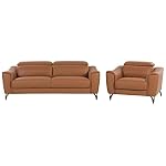 Beliani Ledersessel Ledersofa Goldbraun mit Kopfstützen modernes Wohnzimmer-Set Narwik