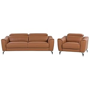 Beliani Ledersessel Ledersofa Goldbraun mit Kopfstützen modernes Wohnzimmer-Set Narwik