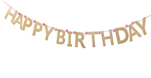 Mud Pie Banner, Glitter Happy Birthday Pennant Banner Garland Sign Felt