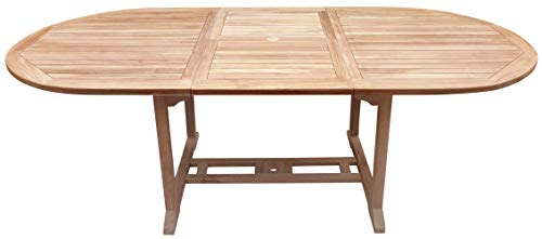 Seven Seas Teak Hawaii Oval Outdoor Patio Extension Table, Extends From 71 To 94 Inches With Fold-In Leaf, Made From Solid Teak Wood #TOP6