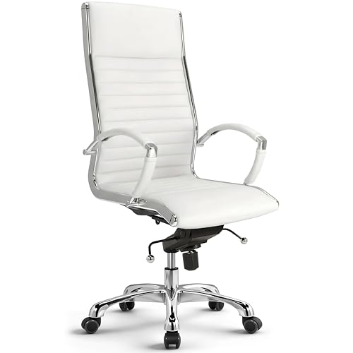 VERSEE Premium Echt-Leder Chefsessel Montreal in Weiss - Ergonomischer Designstuhl für Büro und Home-Office - Sitzhöhe 46-54cm - Belastbar bis 150kg
