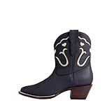 WINDBXYB Women's Fashion And Elegant Denim Ankle Boots With An Ivory Patchwork Design