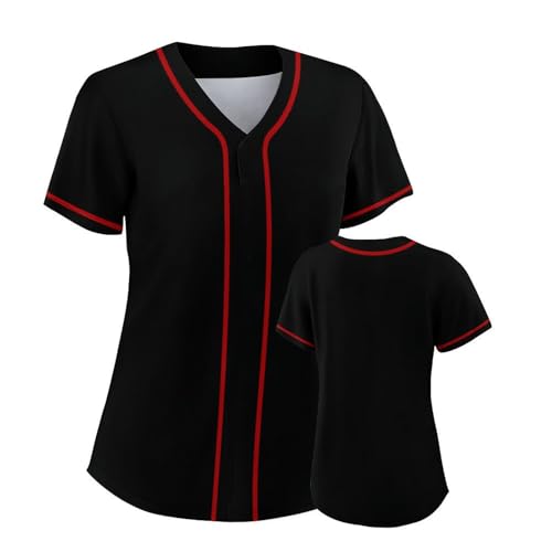Lalkllo Camisa masculina de beisebol lisa lisa casual abotoada manga curta uniforme esportivo P-2GG,