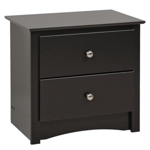 Prepac Sonoma Traditional Nightstand Side Table with 2 Drawers, Functional 2-Drawer Bedside Table 16" D x 23.25" W x 21.75" H, Black, BDC-2422