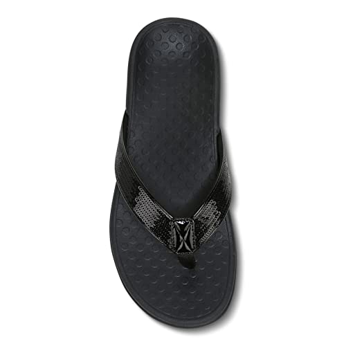 Vionic Women's Tide Sequins Toe Post Sandals - Ladies Flip Flop Sandals With Concealed Orthotic Arch Support Black 6 Medium Us #TOP5