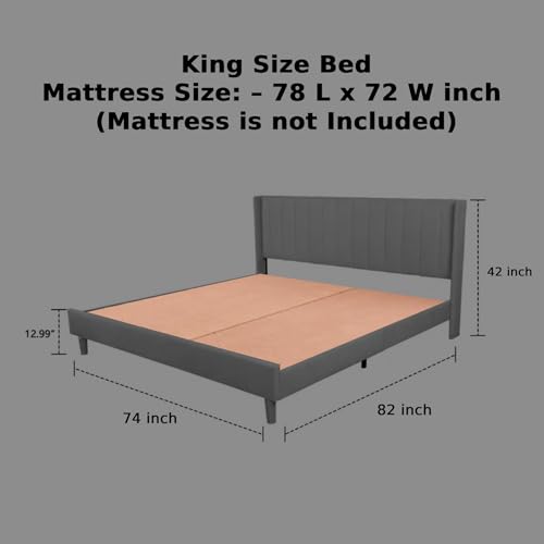 Image of Low Profile Upholstered Platform Bed with Winback Headboard | Bed King Size | Bed Without Storage | Upholstered Beds King Size | Mattress not Included | Yellow