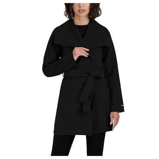 TAHARI womens Wool Wrap Coat With Tie Belt Jacket, Black, X-Small US