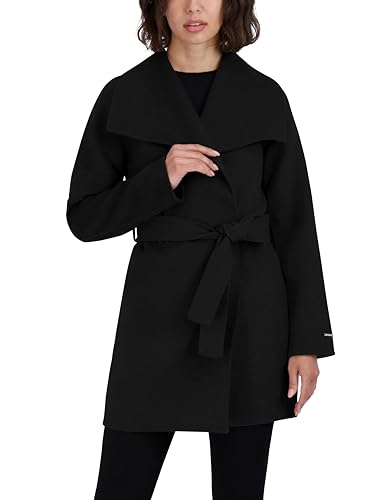 Image of TAHARI Women's Double-faced Luxury Soft Wool Blend Peacoat- Wrap Wool Coat With Removable Belt