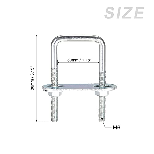 Image of METALLIXITY U Bolts 2 Sets (M6x30x80mm), Square U Bolt Carbon Steel with Accessories - for Construction, Pipe