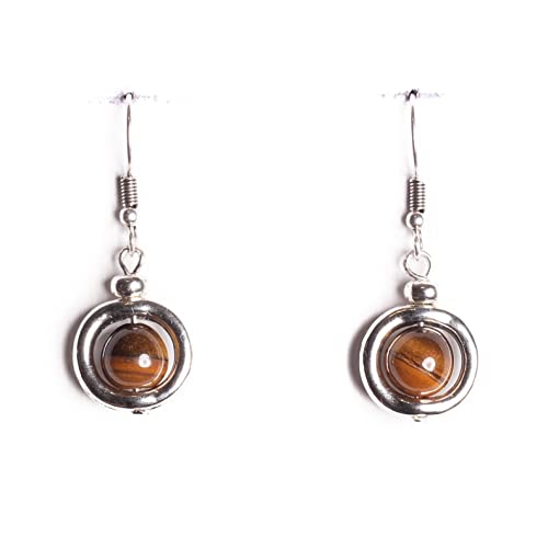 NILUXE DESIGN -Pendientes Piedra Natural Engarzada en Zamak - Pendientes Plata Mujer Colgantes con Gemas Naturales Piedras Semipreciosas - Estilo Boho -Distintas Piedras Mujer(Ojo de tigre)