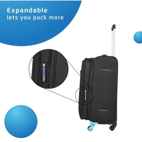 Image of Safari Star 4-Wheel Trolley Suitcase, Small /Cabin Size, Black with Blue Accents, Lightweight Travel Luggage