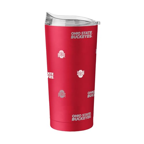Logo Brands NCAA Ohio State Buckeyes Step & Repeat 20 oz Stainless Steel Tumbler All Over Logo Design Powder Coated Double Wall Vacuum Insulated - Keeps Drinks Hot & Cold For Hours