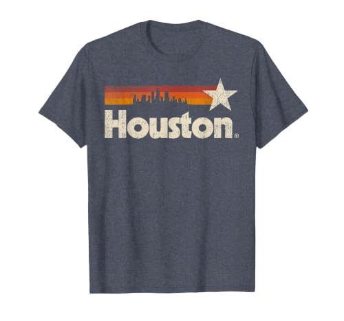 Vintage Houston City - Texas T-Shirt Houston Strong Stripes T-Shirt, Men, Heather Blue, Medium
