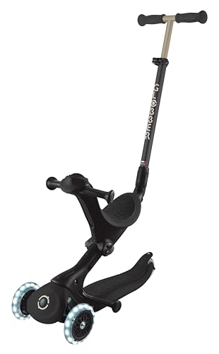 GLOBBER GO-UP Deluxe Lights – 3 in 1 Dreirad, 120/80 mm, ABEC 9, 3-rädrig, höhenverstellbar,LED-Leuchtrollen, schwarz