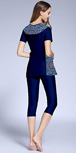 Ababalaya Womens' Color Block Moderate Cover 2 Piece Swimsuit Burkini3