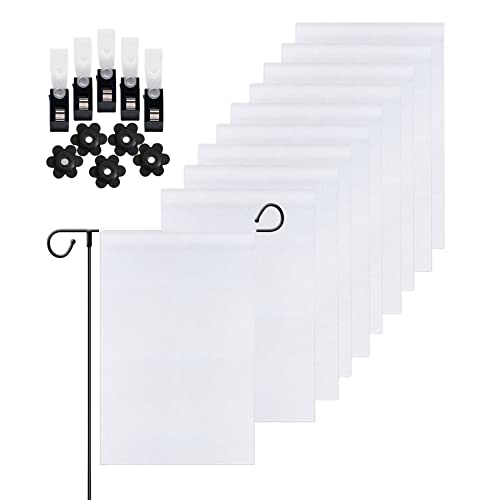 Bandera de jardín de sublimación en blanco de 12 x 18 pulgadas, banderas de césped de poliéster para exteriores,bandera de una sola cara con clip antiviento y tapón gratis (paquete de 10)