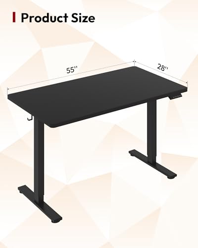 Image of SANODESK Electric Standing Desk 55 x 28 Inches Whole-Piece Desktop Height Adjustable Stand Up Desk w /6-Button Controller Ergonomic Computer Desk for Home Office, Black Frame + Black Tabletop