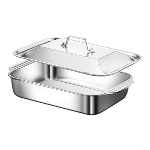 Besttoolifes Grand moule à lasagnes en acier inoxydable avec couvercle, durable de 2 mm d'épaisseur, acier 188, 46 x 28 x 6 cm, profondeur de 7,6 cm, passe au four, poignées froides au toucher, facile