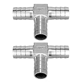 304 Stainless Steel Hose Barb Fitting 3/4' Barb x 3/4' Barb x 3/4' Barb 3 Way Tee T Shape Joint Splicer Mender Fitting Union for Water Fuel Air 2PCS