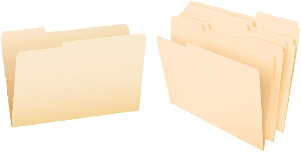 Pendaflex File Folders, Legal Size, Manila, 1/3 Cut, 100/BX (753 1/3) & File Folders, Letter Size, 8-1/2" x 11", Classic Manila, 1/3-Cut Tabs in Left, Right, Center Positions, 100 Per Box (65213)