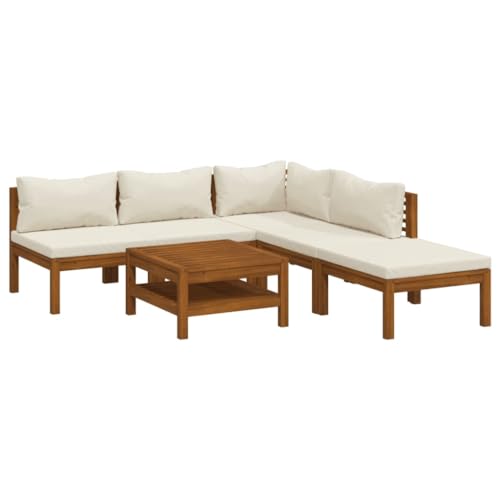 Juego de 6 muebles de jardín con cojines de madera maciza de acacia, 3086948