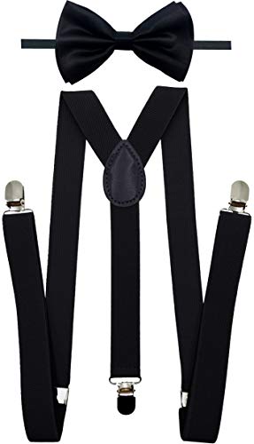 Consumable Depot Suspender with Matching Bow Tie Set |Elastic, Adjustable, Y-Back| for Men and Women, Black, One size
