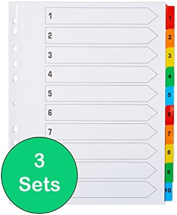 [3 Pack] A4+ File Dividers Extra Wide Numbered 1-10 A4+ Extra Wide Subject Dividers 10 Part with Numbers Multipunched Reinforced Colour Tabs 150gsm
