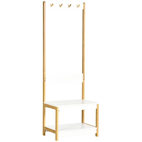 HOMCOM Garderobenständer, 3 in 1 Kleiderständer mit Haken, Schuhbank,...