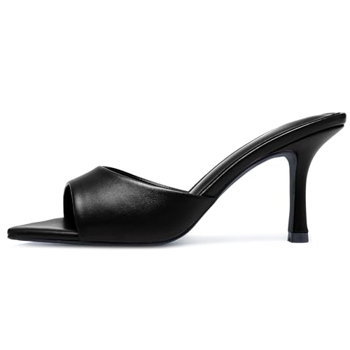 Image of Riekhany High Heel Mules for Women Slip On Open Pointed Toe Classy Patent Leather Stiletto Pumps Formal Slingback Mule Sandals Dress Walking Shoes