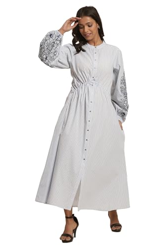 Robe évasée en coton à rayures blanches, idéale pour vos sorties estivales.