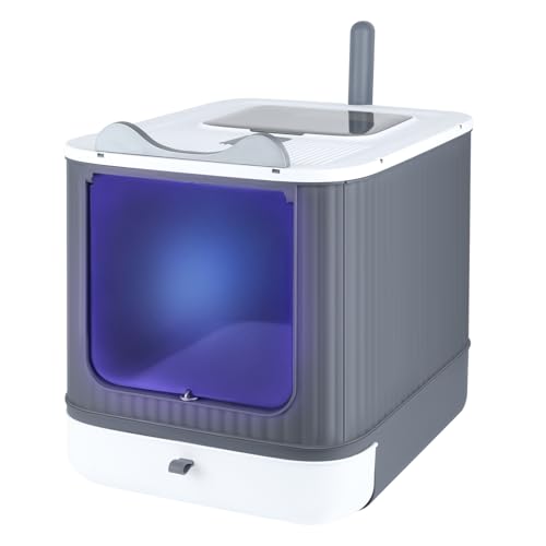 WODFARR - Caixa de areia para gatos, esterilizada por raios UV, auto-limpeza, plástico de polipropileno, com saco desodorizante e pá de areia (b, branca)