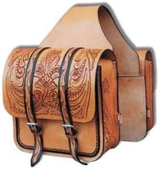 AD Saddlery Cowhide Genuine Leather Western Equestrian Trail Tooling Carving Horse Saddle Bag Tooled Carved Pack Equipment Horse Saddle Bags Size: 10” L x 10” W x 3 ½” D inches BAG108