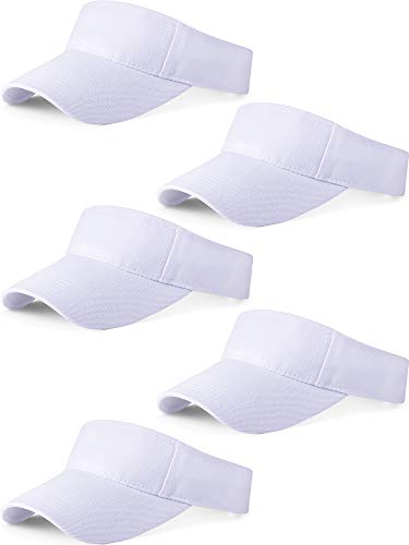 5 Pieces Sport Wear Athletic Visor Sun Visor Adjustable Cap Men Women Sun Sports Visor Hat (White) #TOP16