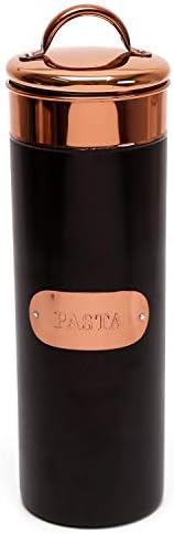 Black And Copper Kitchen Pasta Storage Canister Tin ~ Gorgeous Metal Spaghetti Jar