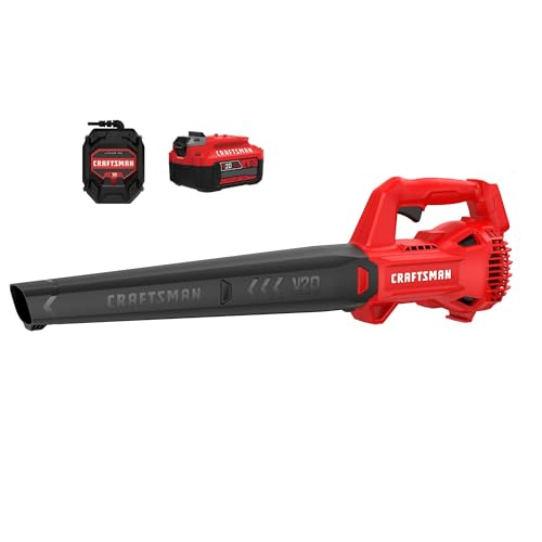 CRAFTSMAN V20 Leaf Blower Cordless with 4.0 Ah Battery and Charger, 90 MPH 200 CFM, Integrated Scraper, Lightweight, Easy Operation Handheld Blowers for Lawn Care (CMCBL710M1)